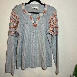 Savanna Jane Embroidered Thermal Knit Long Sleeve Top Shirt Small